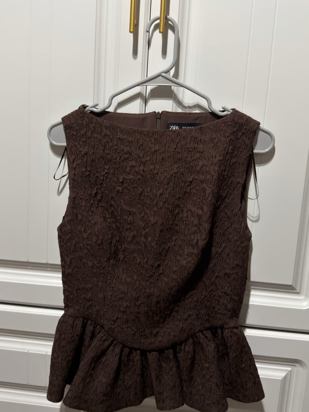 Zara Brown Textured peplum Top - Picture 2 of 3